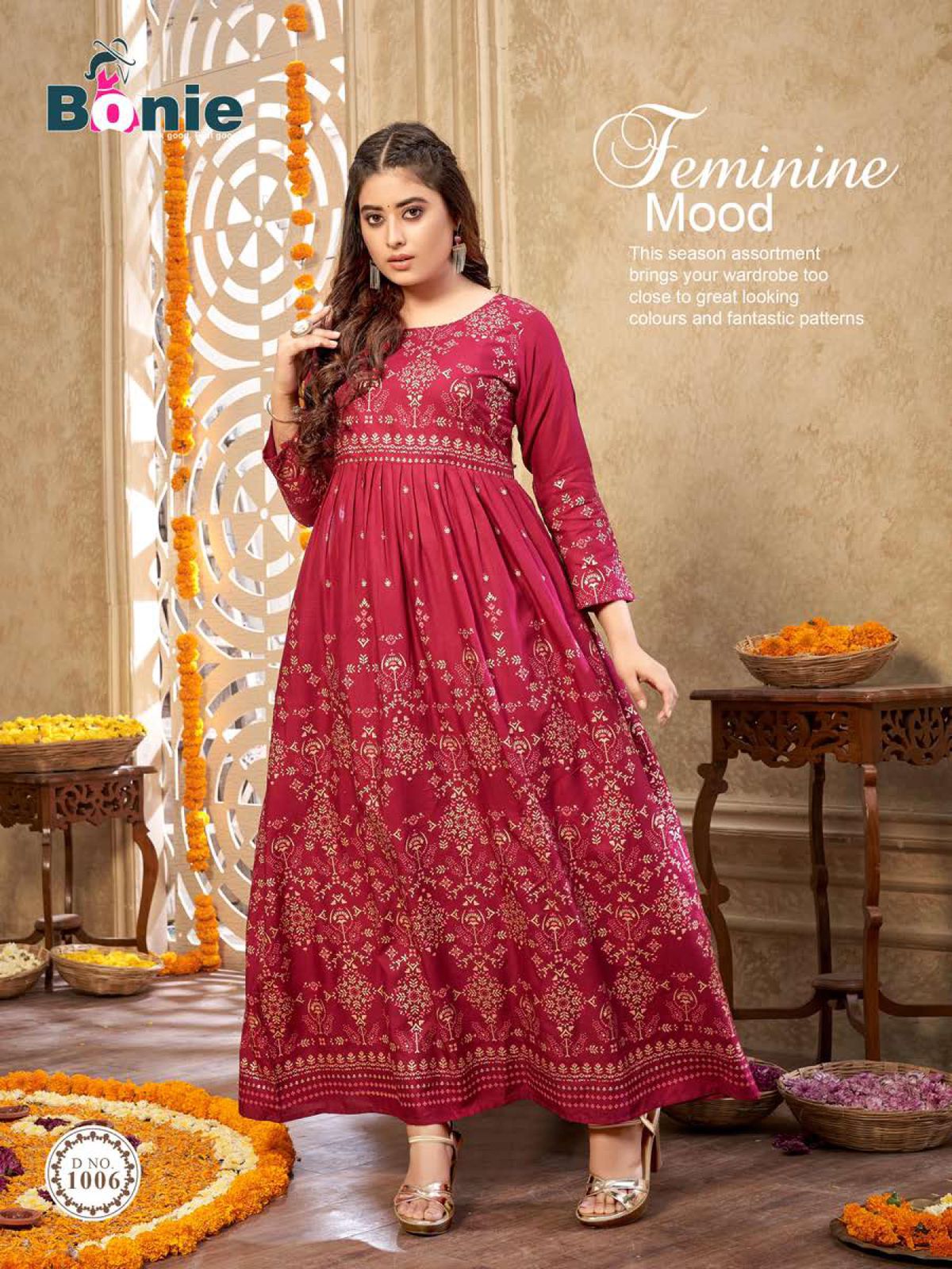 Bonie Senorita Festive Wear Rayon Designer Long Anarkali Kurti Collection